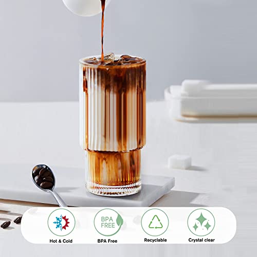 Greentainer Glass Cup with Bamboo Lid and Straws – 350ml Vintage Iced ...