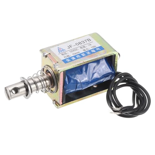 Image of sourcing map DC 12V 1A Solenoid Electromagnet Push Pull Type 15N 10mm Stroke Solenoid Actuator Open Frame Linear Motion JF-0837B Magnet Solenoid,Black Wire