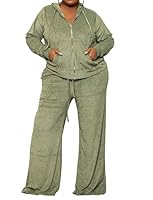 IyMoo Womens Plus Size 2 Piece Velour Tracksuit Set - Hoodie Jacket Sweatpants Sweatsuit Jogger Workout Set, Light Green, XL