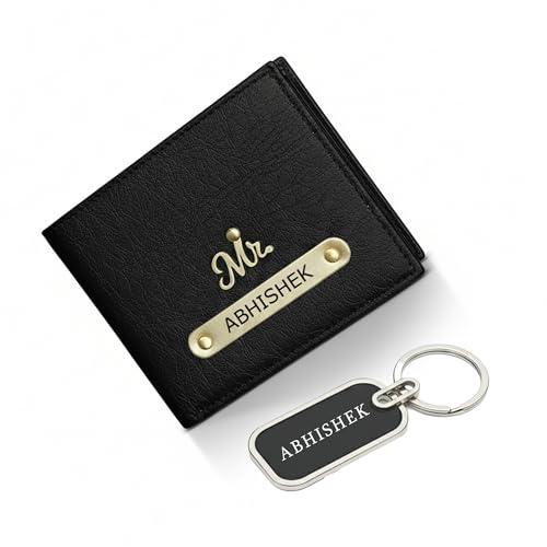 Image of Personalized Leather Wallet for Men | Leather Passport Cover Holder for Men & Women | Customized Gifts with Name & Charm | Gift for Boys, Husband, Brother (Wallet, Black Wallet with Keychain)