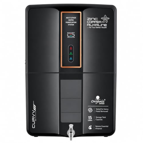 Aqua Curvv Copper Mineral RO Water Purifier | RO+UV+UF+TDS Adjuster | 15L Storage Tank | Copper & Mineral Booster Technology | Suitable for Borewell, Tanker & Municipal Water | 1 Year Warranty