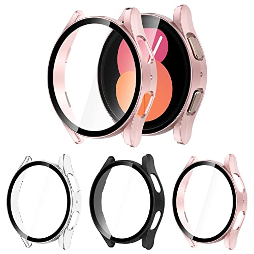 QIBOX [3 Pack] Galaxy Watch 5/Galaxy Watch 4 40mm Screen Protector with Tempered Glass, Hard PC Bumper Protective Case Face Cover Accessories Compatible with Samsung Galaxy Watch5 / Watch4