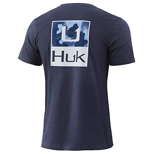 HUK Men's Short Sleeve Tee | Performance Fishing T-Shirt, Huk'd Up Refraction-Sargasso Sea Heather, X-Large
