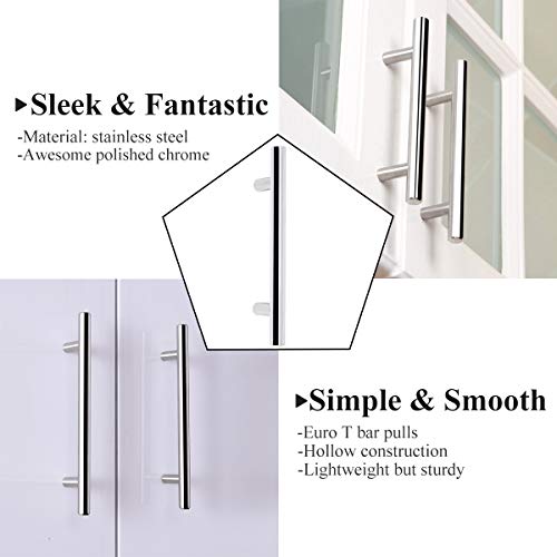 Image of Probrico 20 Pack Polished Chrome Cabinet Handles 3-1 /2 Inch Hole Centers T Bar Stainless Steel Drawer Dresser Pulls, 90mm Cabinet Pulls Kitchen Hardware Bathroom Handles