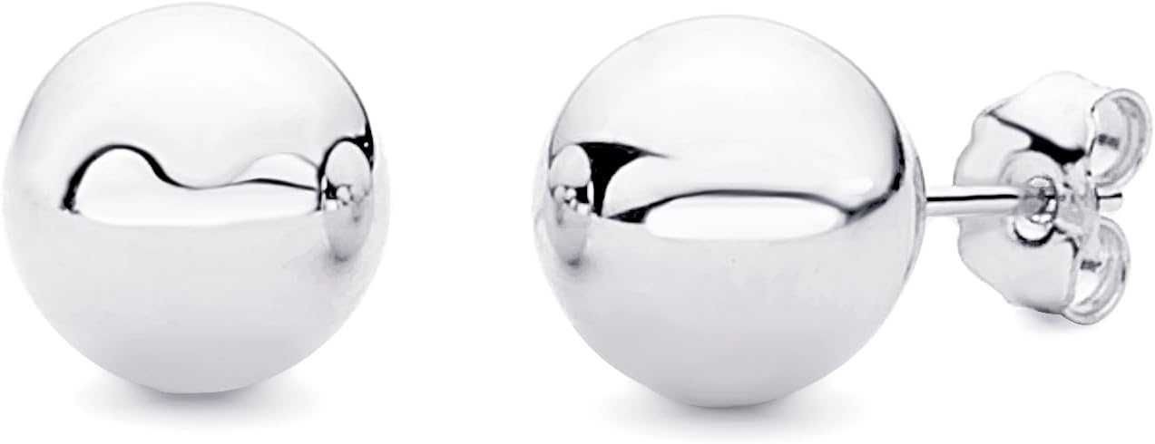 14k REAL White Gold 3mm, 4mm, 5mm, 6mm, 7mm, 8mm Ball Stud Earrings with Push Backs