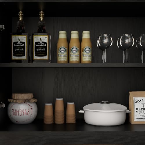 Panana Wooden Storage Cabinet Rustic Organizer for Living Room Kitchen Free-Standing 2 Doors 2 Drawers Hallway Farmhouse Style (Black) - Image 6