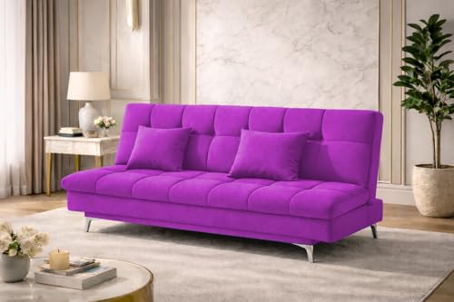 Image of Krancy 3-Seater Sofa Cum Bed for Living Room, Office & Home | Premium Fabric Sleeper Sofa Set with 1 Year Warranty | Comfortable Sofa for Guests, Lounge & Small Spaces (Pink)