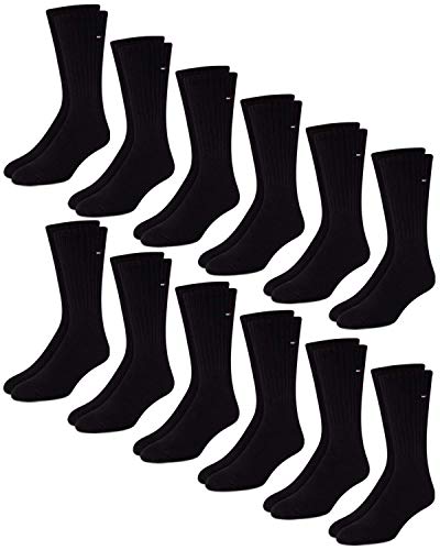 Tommy Hilfiger Socks - Cotton Blend Cushioned Mid-Calf Althletic Crew Socks (12 Pack), Black, Shoe Size: 6-12.5