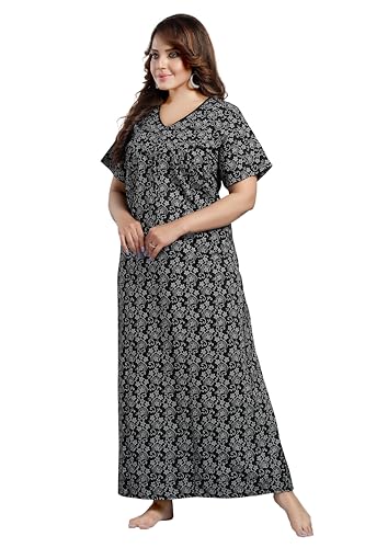 Image of Onekbhalo Women's- Full Sleeves-Feeding- Nursing- Maternity Nighty /Maxi /Gown /Nightdress /Nightwear- Hosiery Cotton Fabric- Floral Print- Embroidery with Zip