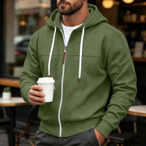 Mens Full Zip Hoodies Fashion Fleece Drawstring Hooded Sweatshirts Jackets - image 3