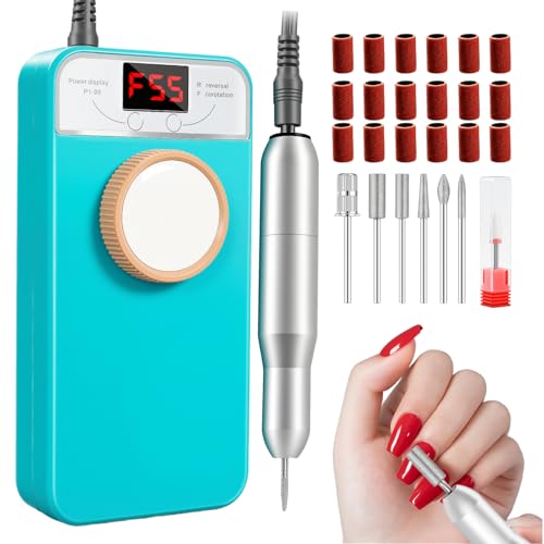 Image of Professional Nail Drill Electric File, GEEZO 55000RPM Portable Cordless Nail Drill Machine with Bits, Rechargeable E File for Acrylic & Gel Nails, Manicure & Pedicure Tech Tool for Home Salon (Green)