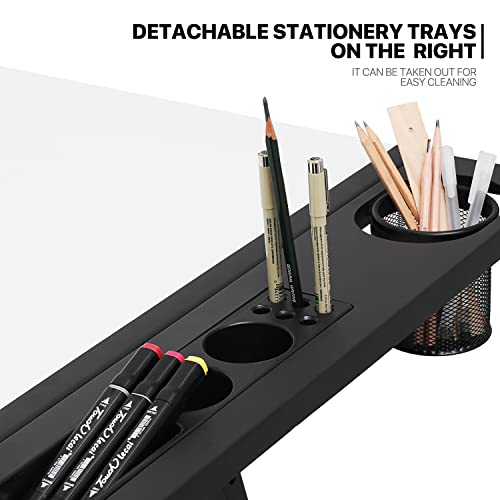 Monibloom Height-Adjustable Drafting Table, Tiltable Tabletop Drawing Table Adult Art Craft Work Station W/Stool For Reading Writing Painting, Homeschooling Desk For Children With 2 Storage Drawers #TOP6