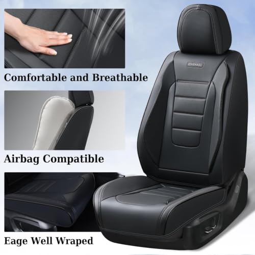 Image of Coverado Seat Covers, Car Seat Covers Front Seats, Car Seat Protector Waterproof, Car Seat Cover, Car Seat Cushion Nappa Leather, Black Seat Covers for Cars Carseat Cover Universal Fit for Most Cars