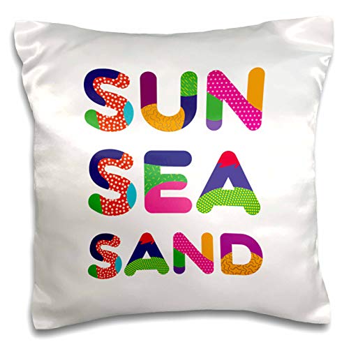 3dRose Alexis Design-Typography Sun, Sea, Sand Colorful Positive Text (pc-337113-1) Pillow Case, White