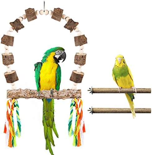 PRAZONVEE Bird Swing 7.8", Bird Perch Stand, Natural Wood Cage Accessories, Hanging Swing Bird Toys Suitable for Parrotlets Budgies Cockatiels Parakeets Lovebirds