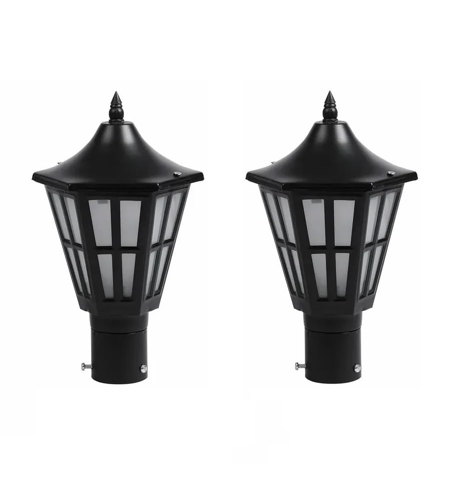 NIKETNUM Hurricane Gate Light | Black Matte Outdoor Pillar Lamp | Powder-Coated Iron & Frosted Glass | B22 Holder | Waterproof Post Light for Main Gate, Terrace, Boundary etc. (2 PC, Without Bulb)