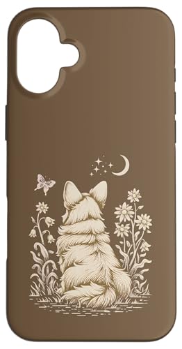 Corgi Dog Moon Gazing Wildflower Cottagecore �t���[�������o�[ �X�}�z�P�[�X iPhone 16 Plus �p