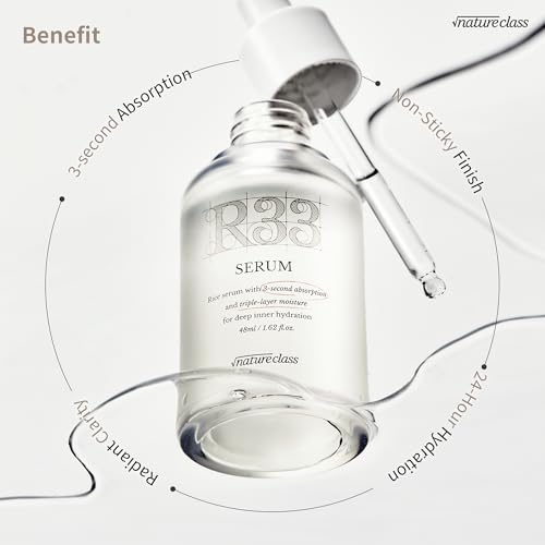 NATURECLASS R33 Serum Niacinamide Hyaluronic Acid, Korean Skincare Glass Skin, Brightening Hydrating Face Serum, Dark Spot Correcting Pore Minimizer Facial Serum, K Beauty Fragrance Free, 1.69 fl oz