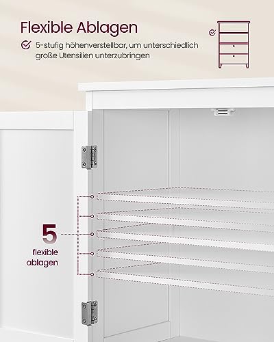 VASAGLE Badezimmerschrank, Badschrank, Küchenschrank, Aufbewahrungsschrank mit 2 Türen und 2 Schubladen, verstellbare Ablage, 30 x 60 x 110 cm, klassikweiß BBC551P31