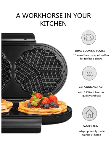 Waffeleisen, 1300W Antihaftbeschichtetes Doppelwaffeleisen für zwei klassische Herzwaffeln, Stufenlose… – Bild 3