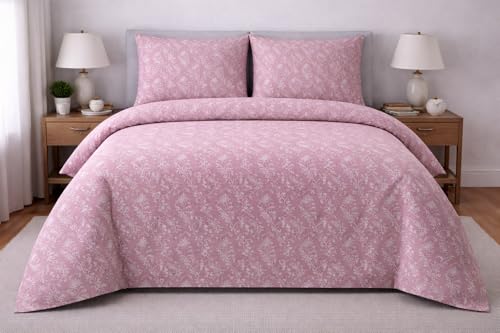 Image of Skyla Bedsheet for Double Bed| King Size 400 TC Cotton| 108 * 108 Inch Bedsheet|King Size Bedsheet with 2 Pillow Covers(Pink Ferm)
