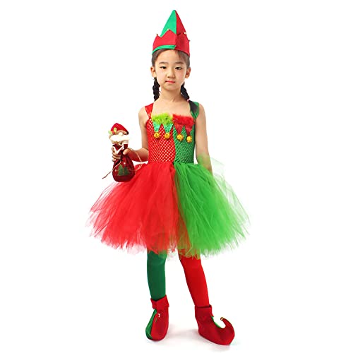 Vestido de Navidad para niñas ideal para celebrar la Nochebuena con tutú de reno y papá noel
