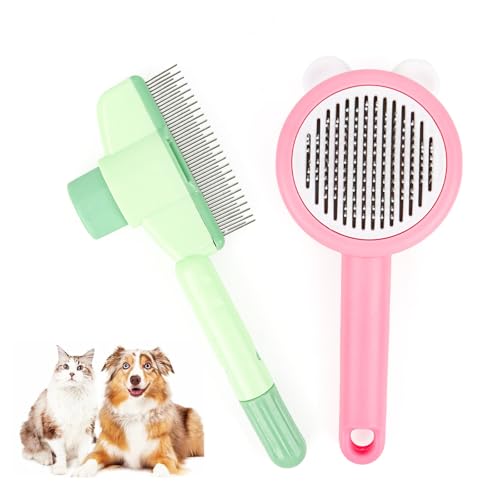 Fellblitz Bürste Katze, 2 Stück Selbstreinigende Katzenbürste, Flohkamm für Katzen und Hunde, Fellbürste für Langes und Kurzes Haar, Entwirren,...
