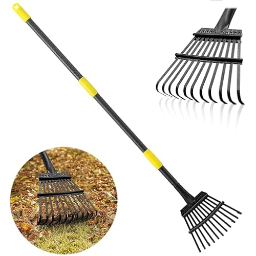 Rake for Leaves, Leaf Garden Rake, Yard Rakes for Lawns Heavy Duty, Metal Tools with 9" Small Narrow Head, 37”-79” Adjustable Long Handle, 11 Steel Tines, Quick Clean up Tool for Shrub, Camping