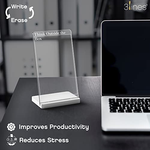 Image of 3 Lines to Do List Acrylic Board for Desk (12X8 CM)| Best Planner & Organiser | White Acrylic Base| with Marker & Cleaning Fabric | Think Outside the Box Transparent | Small Size
