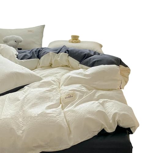 YLCYDLYU Juego Sábanas Seersucker Cotton Washed Cotton Fast Beddding Set Base De Colchas De Color Sólido Sábanas De Ropa De Cama-3-180X220 Cm 4Pcs