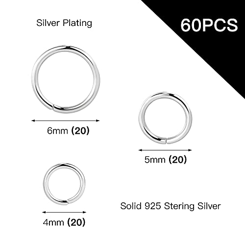 Sterling Silver Jump Rings For Jewelry Making 4Mm 5Mm 6Mm 925 Sterling Silver Open Jump Rings For Diy（60 Pcs） #TOP2