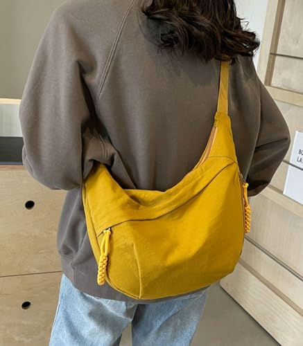 Image of Hobo Bag for Women Men Crescent Shoulder Bag Retro Nylon Canvas Crossbody Bag Slouchy Corduroy Dumpling Bag Purse | Retro