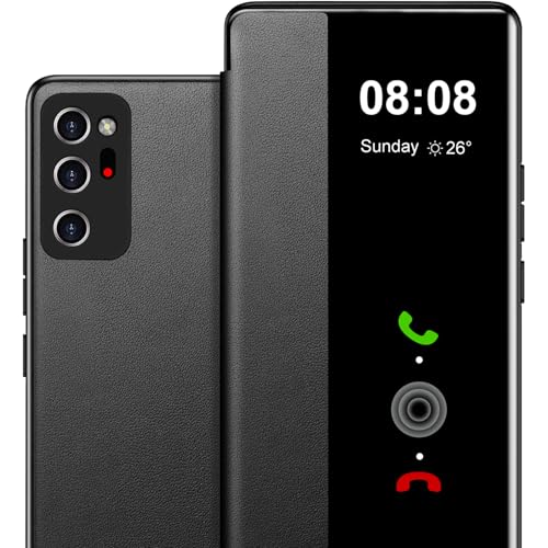 Flip Case for Samsung Galaxy Note 20 Ultra Case S View, Clear View Folio PU Leather Hard PC Galaxy Note 20 Ultra Case, Anti-Scratch Cover Flip Phone Cases for Samsung Note 20 Ultra 6.9" (Black)