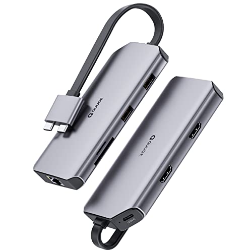 Hub USB C para MacBook Pro Air, Adaptador USB C 8 en 2 con 2 USB 3.0, 2 HDMI 4K, Lector de Tarjetas SD / TF, Puerto Ethernet RJ45 de 1000M, Puerto de Carga PD de 100W, Compatible con MacBook Pro Cover