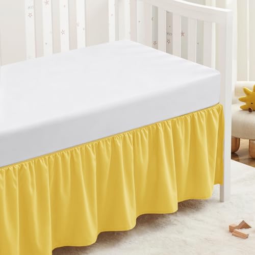 Image of SiinvdaBZX Yellow Crib Skirt Dust Ruffle, Microfiber Crib Bed Skirt | 52 inchx28 inch with 14 inch Drop, Durable Full Coverage Toddler Bedskirt Fit for Baby Boys Girls Nursery Standard Crib