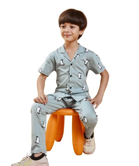 Image of 3BROS Unisex Pure Cotton Short Sleeve Kids Night Dress for Boys & Girls Nightwear /Sleepsuit /Sleepwear /Loungewear Night Suit for Boys and Girls Top and Pyjama Combo Set