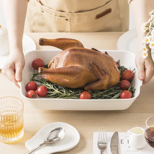 HOMBENE 4.2 QT Deep Ceramic Baking Dish, White Casserole Dish, Lasagna Pan for Oven, Ceramic Baking Pan, Kitchen Decor, Microwave Oven Safe, Dinner, Wedding (10" x 13.9") - Thumbnail 4