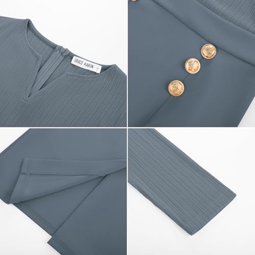 Image of GRACE KARIN Women's 2026 Fall Henly V Neck Business Work Dress Long Sleeve Bodycon Midi Elegant Office Sheath Dress
