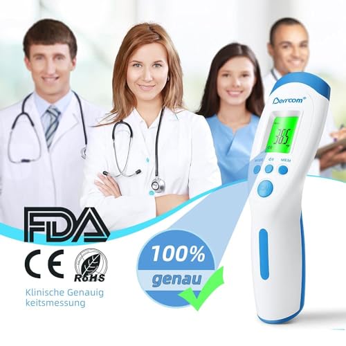 Berrcom Fieberthermometer Kontaktlos Stirnthermometer für Babys and Adults Infrarot Digitales Thermometer mit sofort Ablesung, 3 Farben Fieberalarm, °C/°F Schalter