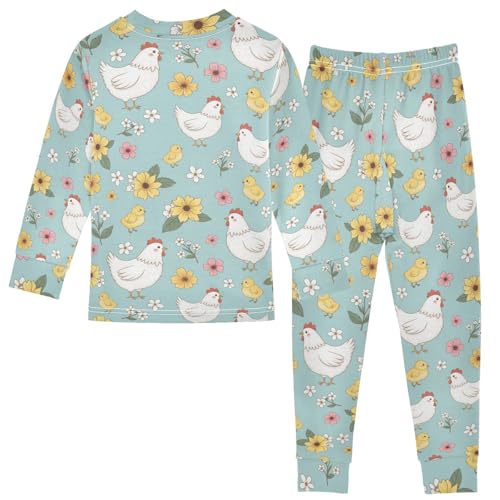 Pajama Sets Long Sleeve Chicken Flowers Pattern Soft Comfy Sleepwear 2 Piece PJS 3-8T3