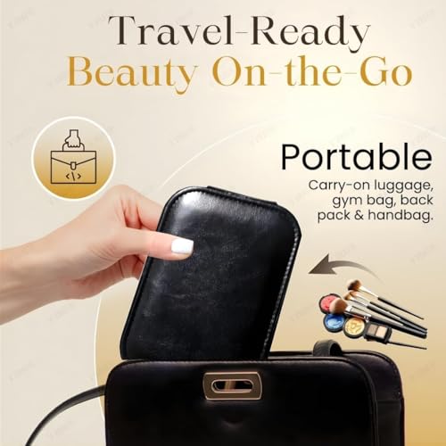 Image of Small Travel LED Makeup Mirror Case with 3 Adjustable Color Light Settings, Dust-Proof Jewelry Box, Mini Cosmetic Train Case Ideal for Short Trips, Cosmetic Bag with Mirror (Black)