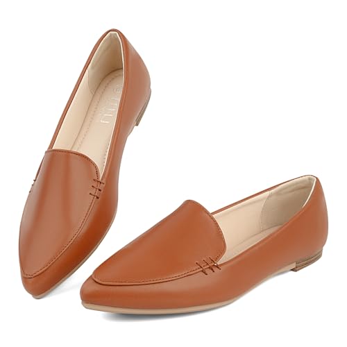 Image of MUSSHOE Pointed Toe Flats for Women, Comfortable Business Casual Work Shoes, Slip On Loafers with Arch Support, Office Walking Flats for All Day Standing