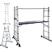 Produktbild UISEBRT Alu Gerüst Arbeitsgerüst Baugerüst - 3 in 1 - Multigerüst Leiter Klappleiter Belastbarkeit bis 150 kg (Silber)