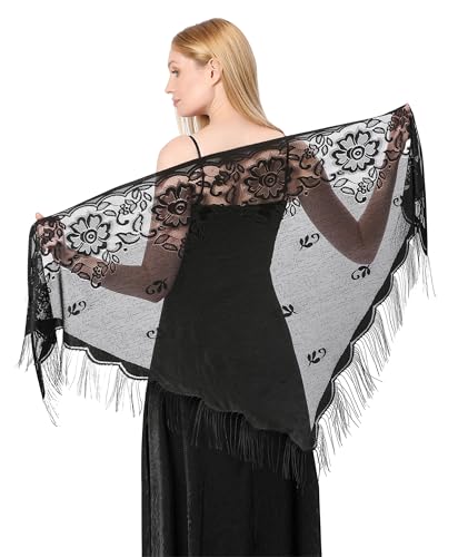 Shawls and Wraps for Evening Dresses, Women Lace Crochet Triangle Shawls 1920s Accessories Formal