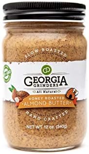 Georgia Grinders Honey Roasted Almond Butter 12oz (6ct) Chunky Almond Butter combined with a touch of Crystalized Honey; Gluten Free, Non-GMO, Keto, Vegan Friendly, Kosher, No added oils