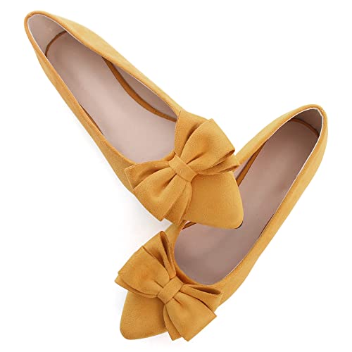 Image of SAILING LU Womens Bowknot Ballet Flats Pointy Toe Suede