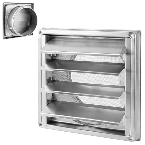 YAYODS Grille de Ventilation Extérieure 150mm en Acier Inoxydable, Grille d Aération avec Volets Mobiles et Clapet Anti-Retour, Bouche d Extraction avec...