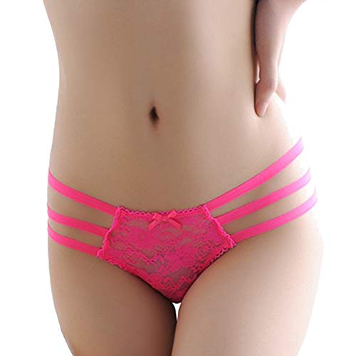 Sexy Open Back Underwear Women Low Rise Lace G-String Thongs Panty One Size 29-38.6 inch (Rose Red)