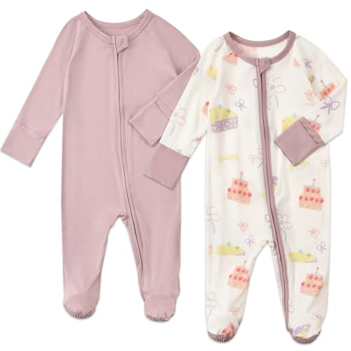 Image of Aablexema Baby Footed Coverall Pajamas with Mittens Rayon from Bamboo 2pcs Newborn Infant 2-way Zipper Outfit