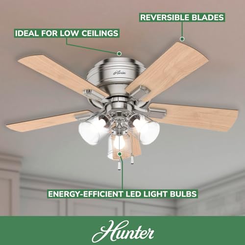 Image of Hunter Crestfield, Indoor, Ceiling Fan, Quiet, 42 inch, Brushed Nickel